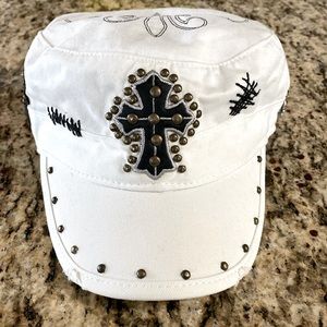 NEW SINFUL COTTON HAT/ CAP FOR WOMEN IN WHITE WITH DESIGN STUDDED ONE SIZE